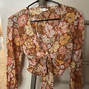 Billabong Floral Tie-Front Blouse